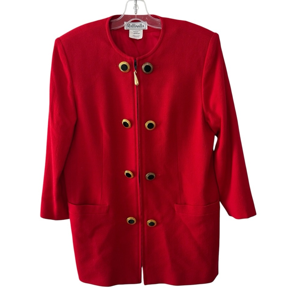 Vintage Raffinalla Red Zip Up Blazer Women Size 12 Wool Blend Made in Canada